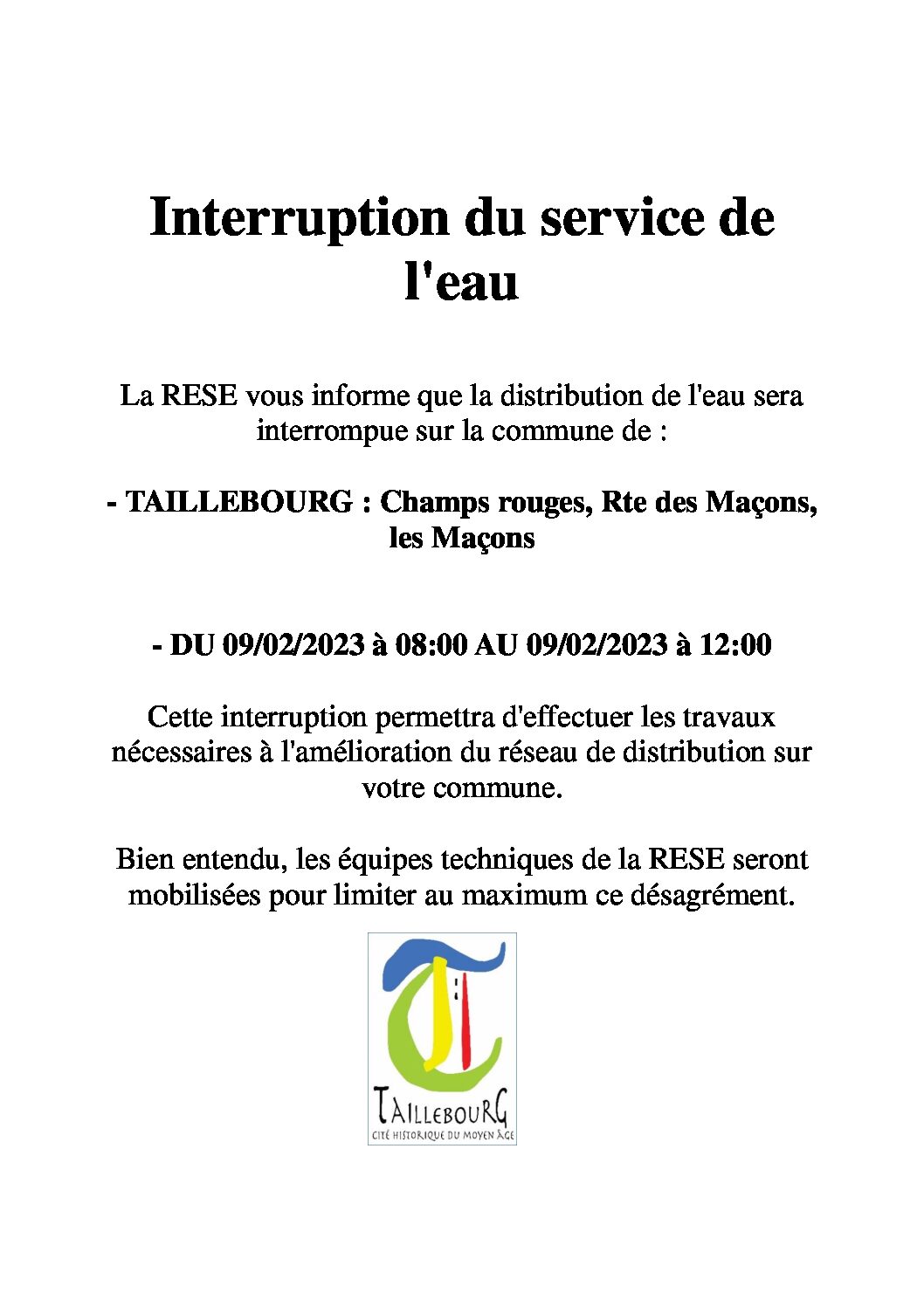 Interruption du service de l’eau
